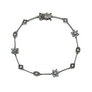 Vintage Sterling Silver 925 Floral Geometric Crystal Accent Bracelet 7"
